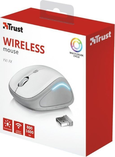 Maus Trust YVI, wireless, USB, i bardhë