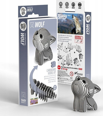 Puzzle 3D Safari Ltd EUGY Wolf, lodër edukative, prej materiali biodegradueshëm, shumëngjyrësh
