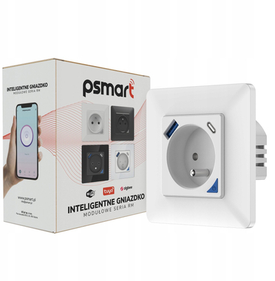 Prizë e zgjuar Psmart Tuya WiFi, mat rrymën, me portë USB, e bardhë