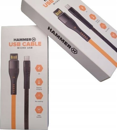 Kabllo Hammer micro USB, 1.2 m, 3A, zi portokalli