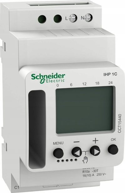 Kohëmatës javor dixhital Schneider Electric IHP 1C CCT15440, 16A 230V, për shinë DIN, i bardhë