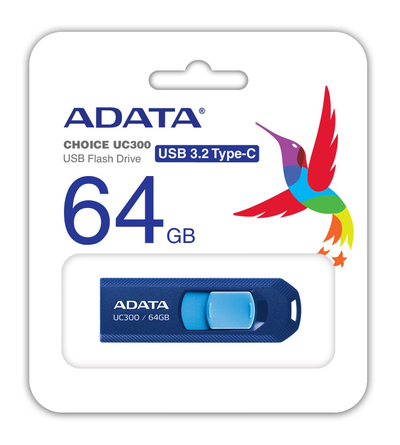 USB flash drive ADATA UC300, 64GB, Type C, USB 3.2 Gen1, blu