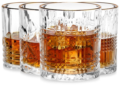Gota uiski ATMÓS FERA, qelq, buzë e artë, 290 ml, 4 copë