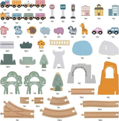 Set treni druri PolarB Train Set 90 copë, 90 pjesë, për kalamaj 3+