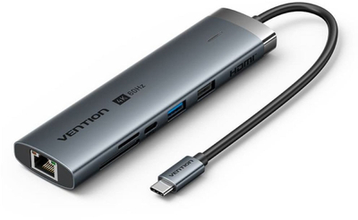 Docking station USB C Vention 8 in 1, HDMI 4K, PD 100W, gri