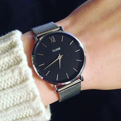 Orë dore Cluse Minuit Mesh Silver / Black CL30015