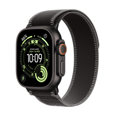 Apple Watch Ultra 3 Cellular 49mm Black Titanium Case with Black/Charcoal Trail Loop, M/L