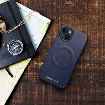Kapak iPhone 14 Plus Roar Leather Mag, lëkurë eko, MagSafe, blu navy