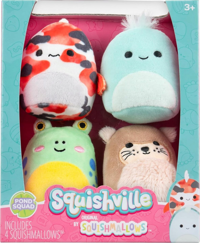 Set lodra pellushi Squishville Pond Squad, 2", 4 copë, shumëngjyrëshe