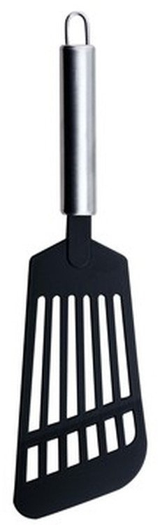 Lopatë kuzhine Carums, najlon me vrima, me dorezë çelik inox, e zezë