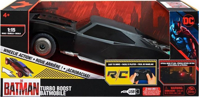 Makinë lodër me pult DC The Batman Turbo Boost Batmobile, shkallë 1:15, funksion turbo, e zezë