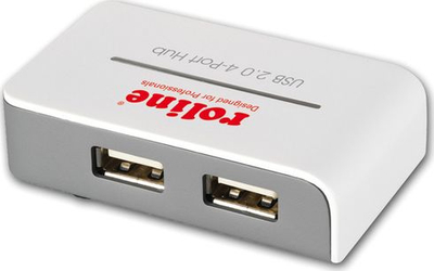 Hub USB Roline me 4 porta, USB 2.0, me adapter, gri