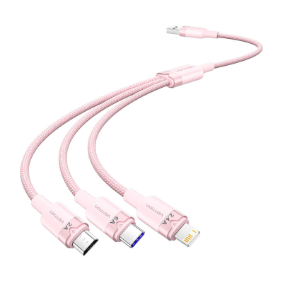 Kabllo USB 3‑në‑1 Vention, USB 2.0 në USB C Lightning Micro USB, 1.5m, rozë