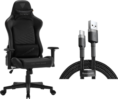 Karrige gaming SENSE7 Spellcaster, leatherette, me krahë të rregullueshëm, RGB, e zezë