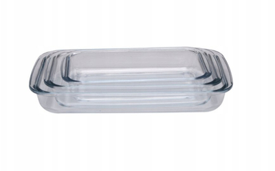 Set pjatash furre katrore, 3 copë, qelq transparent