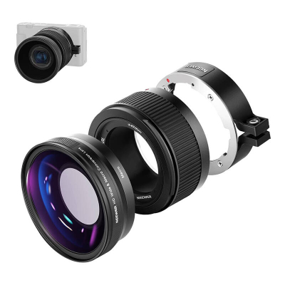Lentë kënd i gjerë Neewer për Sony ZV1, 18 mm, 10x makro, e zezë