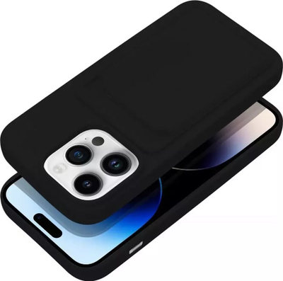 Mbulesë silikoni Forcell Card Case për iPhone 14 Pro, me xhep karte, e zezë