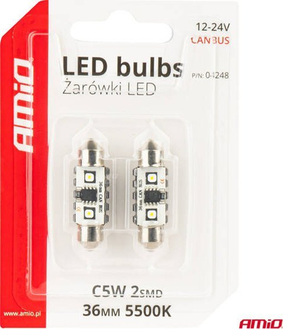 Llambë LED CANBUS AMiO 04248 C5W, 36mm, 12 24V, dritë e bardhë