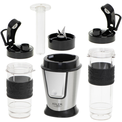 Blender personal Adler AD 4081, 2 shishe, funksion copëtimi akulli, argjendtë