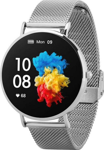 Orë smart për goca Garett Verona, ekran 1.3" AMOLED, rrip metalik argjendi