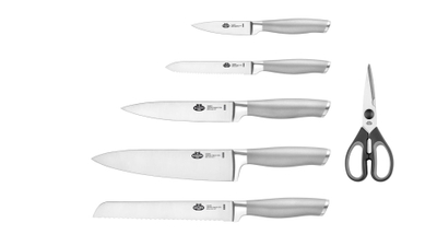 Set thikash Ballarini Tanaro, 7 copë, me bllok druri, inox