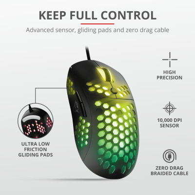 Mouse lojërash Trust GXT 960 Graphin, 1000 Hz, RGB, i zi