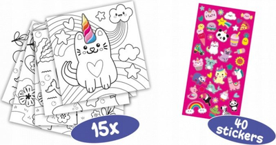 Liber ngjyrosjeje SES Creative 111 Unicorn, 15 faqe, 40 ngjitëse me shkëlqim, shumëngjyrësh