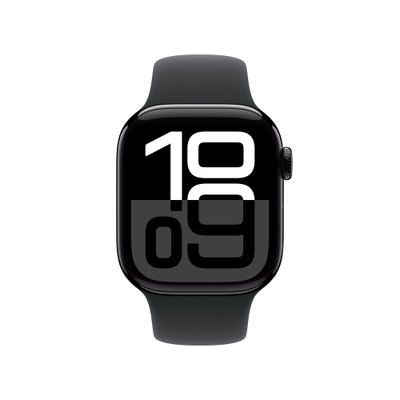 Apple Watch Series 10 GPS, 42mm, Jet Black Aluminum Case with Black Sport Band, M/L