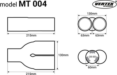 Dвојна декоративна издувна цевка AMiO 01304, 215mm, нерѓосувачки челик, хромирана