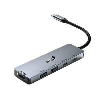 USB Hub Genius UH-500, 4 porte, 2xUSB-C/2xUSB-A 3.0, HDMI 4K, e hirtë