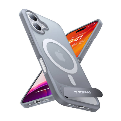 Mbulese telefoni Torras Pstand Series për iPhone 16 Plus, me magnet, me stendë, gri titanium
