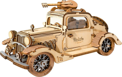 Puzzle druri Robotime Rolife ROETG504, makinë vintage 3D, model klasik, ngjyrë druri natyrale