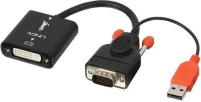 Adapter AV Lindy 38184, DVI I në VGA, USB A, i zi