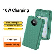 Power Bank UniTrade 10W 6*18650 Dual USB Type C Charge + LED dritë iPhone & Android, i gjelbër