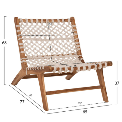 Karrige Antib druri teak natyral & litar i bardhë 65×78×68 cm (HM9466.01), bardhë