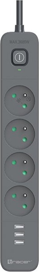 Prizë zgjatuese Tracer Surge Protection, me mbrojtje nga mbingarkesa, 5 dalje, e bardhë