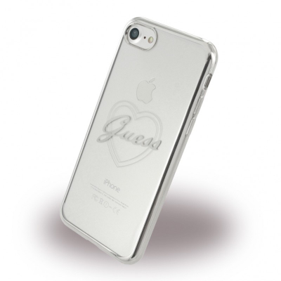 Заштитна маска за телефон Guess Soft Cover Signature Heart, за iPhone 8 7 6s 6, сребрена