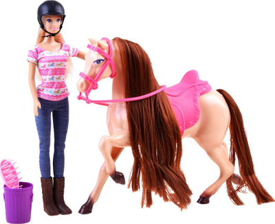 Set lodër Anlily Jockey Doll ZA3919, kukull me kal, aksesorë, rozë