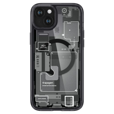 Mbrojtëse telefoni Spigen Ultra Hybrid MagSafe Zero One, për iPhone 15 Plus, transparente, gri e errët