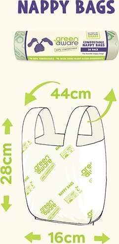 Qese kompostuese për pelena GreenAware Nappy Bags, 30 copë, me doreza, jeshile