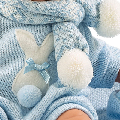 Kukull bebe Llorens Llorones Joel, trup i butë, 38 cm, blu e çelët