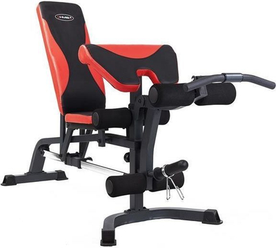Stol multifunksional fitness HMS LS3050, me pult për biceps, modul për këmbë, i kuq e zi