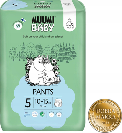 Pampersa tërheqës Muumi Baby Eco, nr. 5, 10-15 kg, 38 copë, për lëkurë të ndjeshme