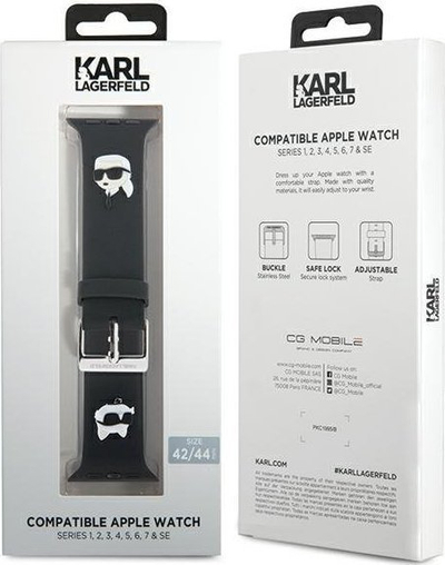 Rrip ore Karl Lagerfeld për Apple Watch, Rubber NFT Karl &amp; Choupette, 42/44/45mm edhe Ultra, i zi