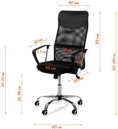 Канцелариски стол Funfit Xenos Compact, механизам TILT, капацитет 120 kg, црна