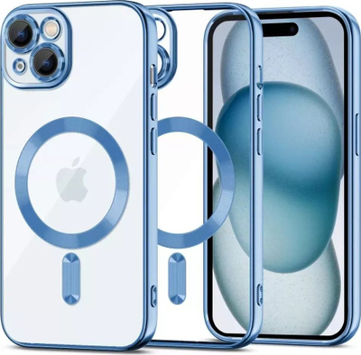 Kuti mbrojtëse Tech-Protect MagShine MagSafe për iPhone 15, transparente, blu e çelët