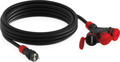 Zgjatës ndërtimi KEL W-01174, 3 presa me tokëzim, 10m, IP54, i zi e kuq