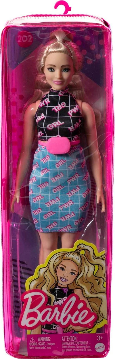 Kukull Barbie Fashionistas Curvy, veshje Girl Power, flokë bjonde, shumëngjyrëshe