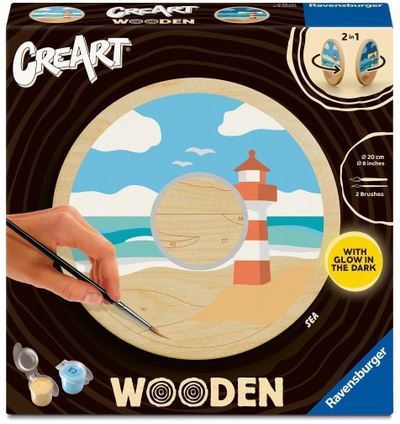 Set kreativ pikturimi Ravensburger CreArt Wooden Sea, paint by numbers, rreth 20 cm, shumëngjyrësh