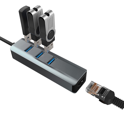 USB хаб Vakoss TC-4502X, USB 3.2 Gen 1, со RJ45 100 Mbps, сив